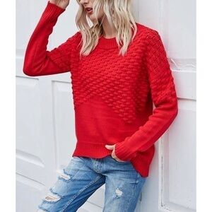 Red Basket-Knit Sweater